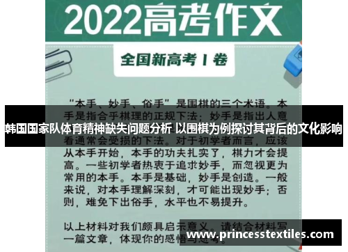 韩国国家队体育精神缺失问题分析 以围棋为例探讨其背后的文化影响